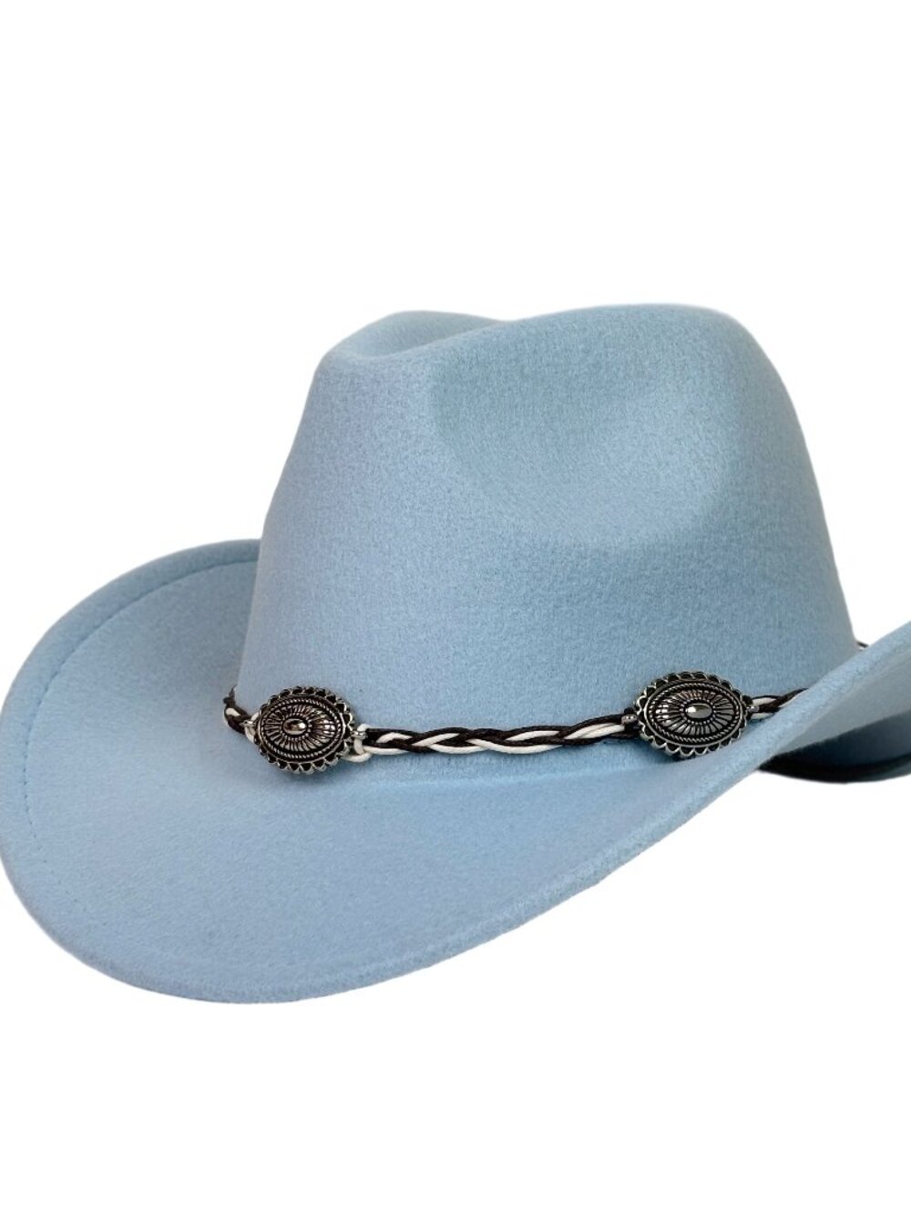 Sky Blue Western Cowboy Cowgirl Hat Braided Concho Band Wide Brim Festival
